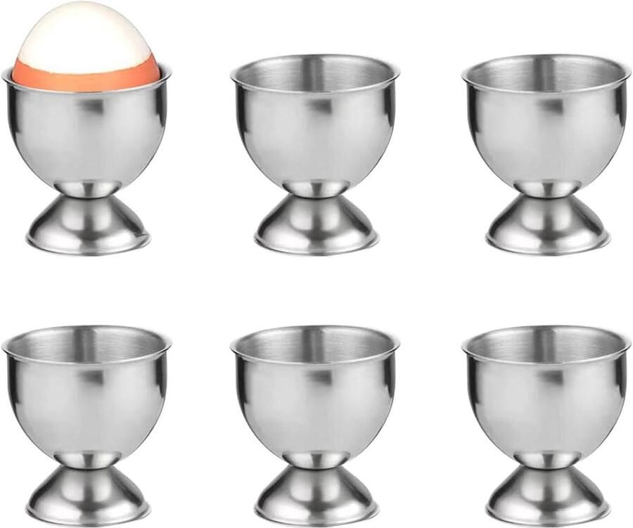 Eierdopjes Set Eierhouders Ontbijt Tafel Stapelbaar Design 6 Stuks Zilver