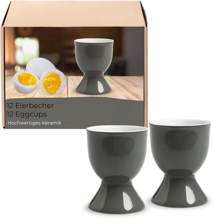 Eierdopjes Set Eierhouders Ontbijt Tafel Vaatwasmachinebestendig keramiek 5x7 cm Grijs