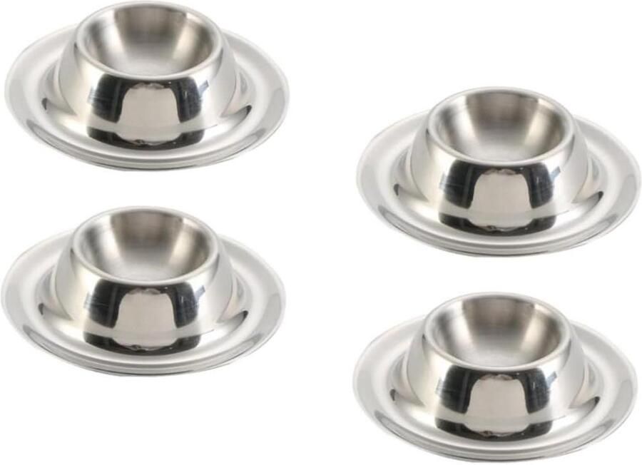 Eierdopjes Set Eierhouders Plaat Ontbijt Serveren Roestvrij Staal 8.5x8.5x2.2 cm Zilver