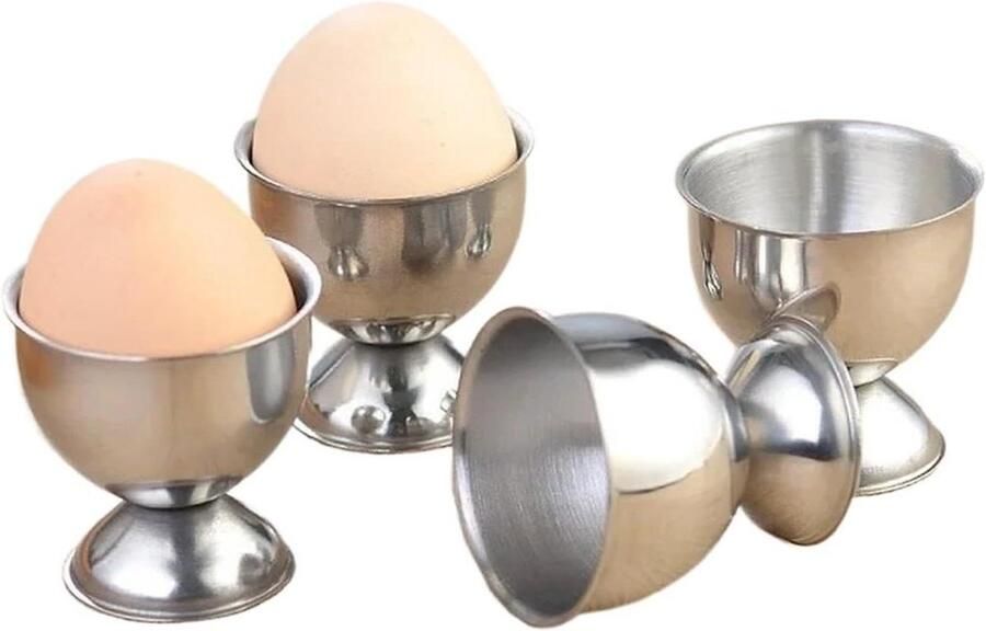 Eierdopjes Set Eierhouders RVS Ontbijt Serveren Creatief Ontwerp 4 stuks Zilver