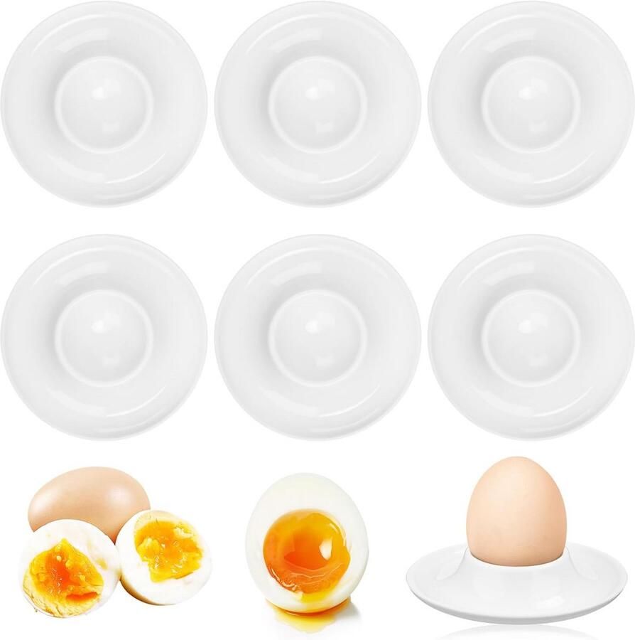 Eierdopjes Set Grappige Houders Ontbijt Keuken Levensmiddelenkwaliteit Keramiek 6 Stuks Wit