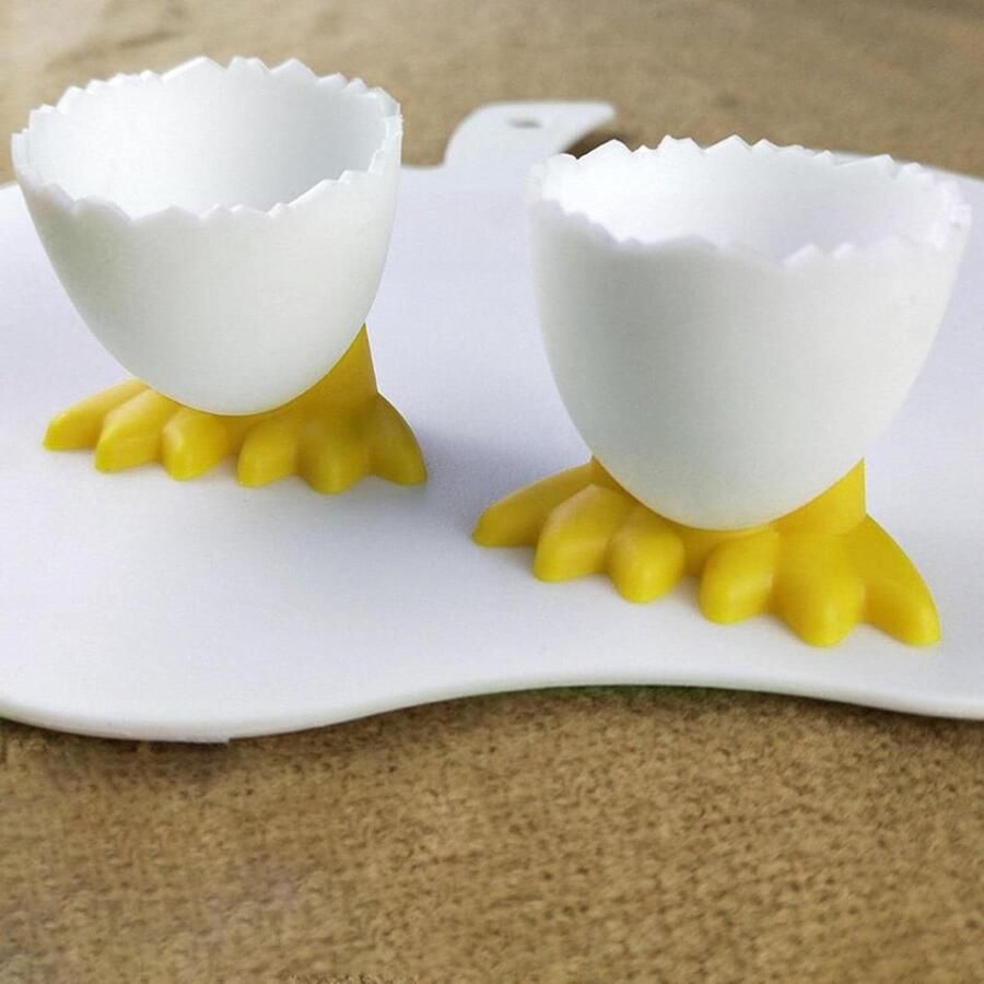 Eierdopjes Set Grappige Houders Ontbijt Tafel Decoratie Kip Poten Ontwerp 6 Stuks Geel