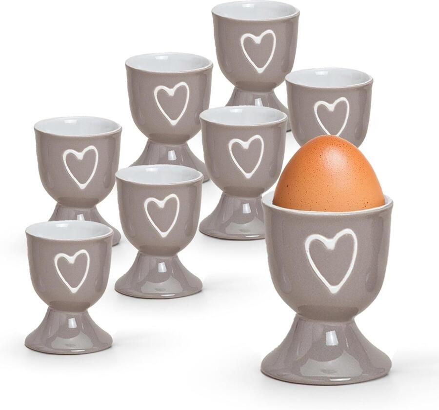 Eierdopjes Set Harten Onderzetters Ontbijt Tafel Aankleden Set van 8 stuks Taupe