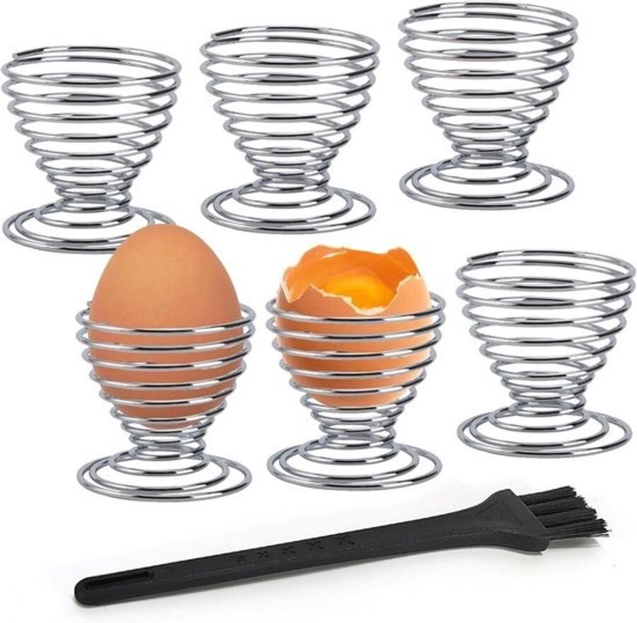Eierdopjes Set Houder Gekookt Ei Ontbijt Presentatie Duurzaam Roestvrij Staal 45 cm Diameter Zilverkleurig