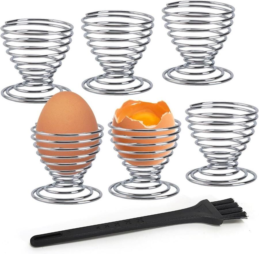 Eierdopjes Set Houder Gekookt Ei Ontbijt Presentatie Duurzaam Roestvrij Staal 45 cm Diameter Zilverkleurig