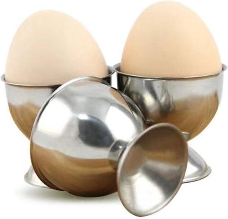 Eierdopjes Set Houder Gekookt Ei Ontbijt Tableware Gladde Randen 4 Stuks Zilver