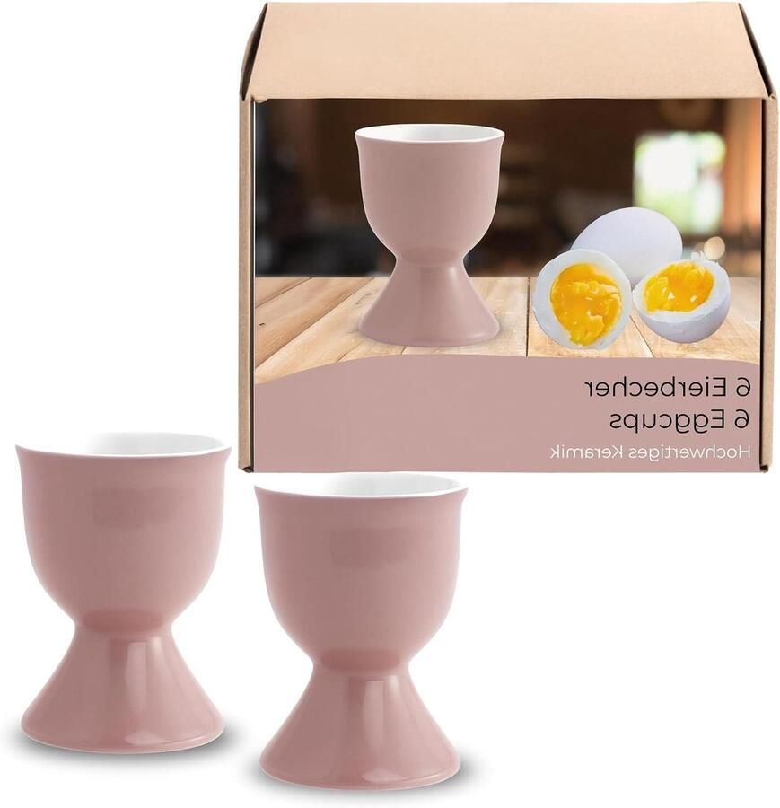 Eierdopjes Set Houder Keramiek Ontbijt Tafel Vaatwasmachinebestendig 6 Stuks Oudroze