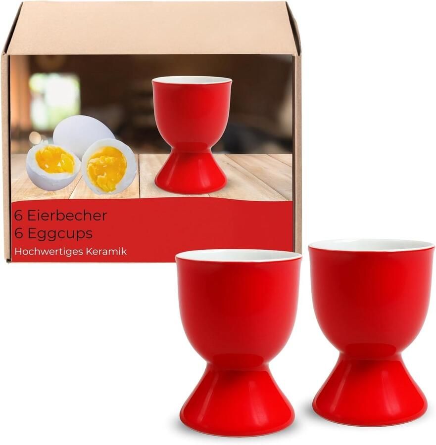 Eierdopjes Set Houder Ontbijt Ontbijttafel Presentatie Hoogwaardig Keramiek 5x7 cm Rood