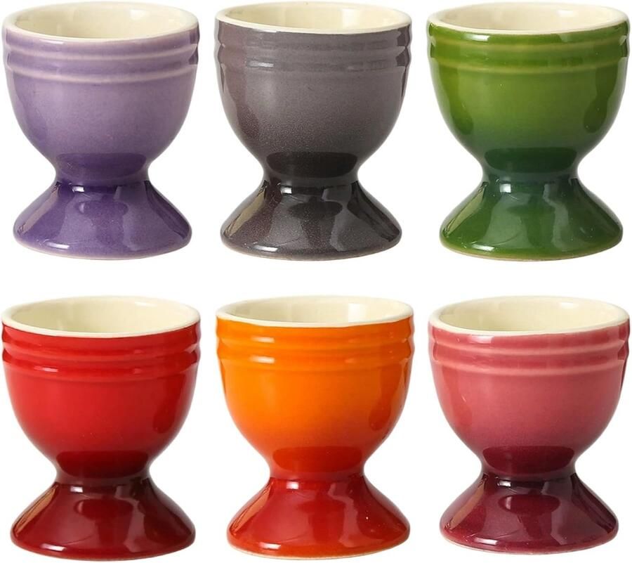 Eierdopjes Set Houder voor Eieren Ontbijt Brunch Antislip Bodem Keramiek 6 Stuks 2.6x0.8 Inch Meerkleurig