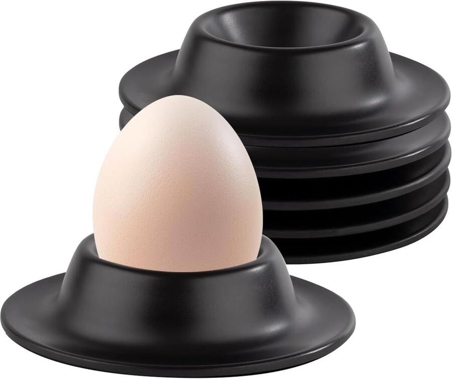 Eierdopjes Set Houder voor Eieren Ontbijt Tafel Dekken Stapelbaar Ontwerp 6 Stuks Zwart