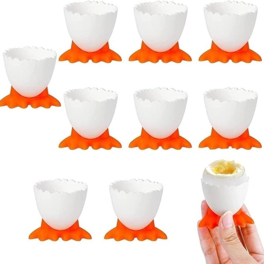 Eierdopjes Set Houders Voor Eieren Ontbijt Tafel Decoratie Schattige Kippenpoot Vorm 9 Stuks Wit