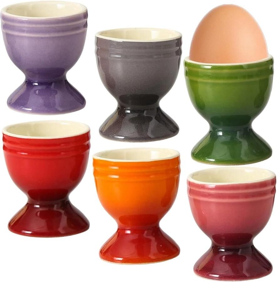 Eierdopjes Set Keramiek Houders Ontbijt Tafel Antislip Bodem 6 x 2 cm Zes Kleuren