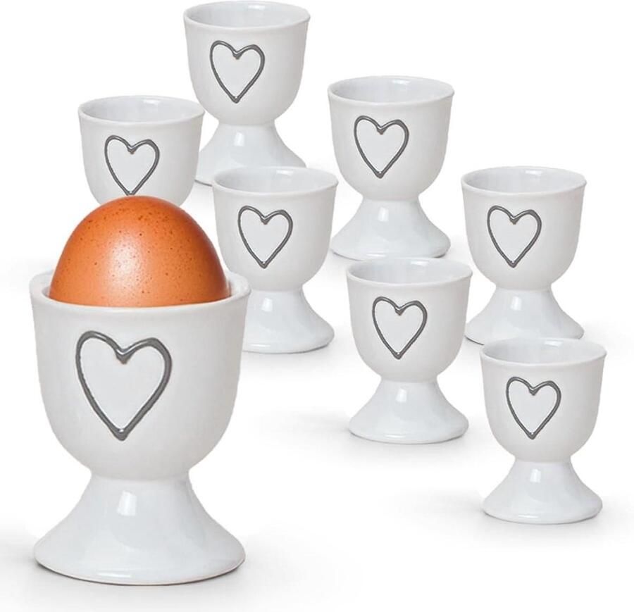 Eierdopjes Set Keramiek Onderzetters Ontbijt Serveren Hartvorm Ornament Set van 8 Wit