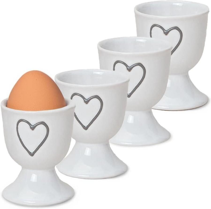Eierdopjes Set Keramiek Onderzetters Ontbijt Serveren Landelijke Stijl Decoratie Set van 4 Wit