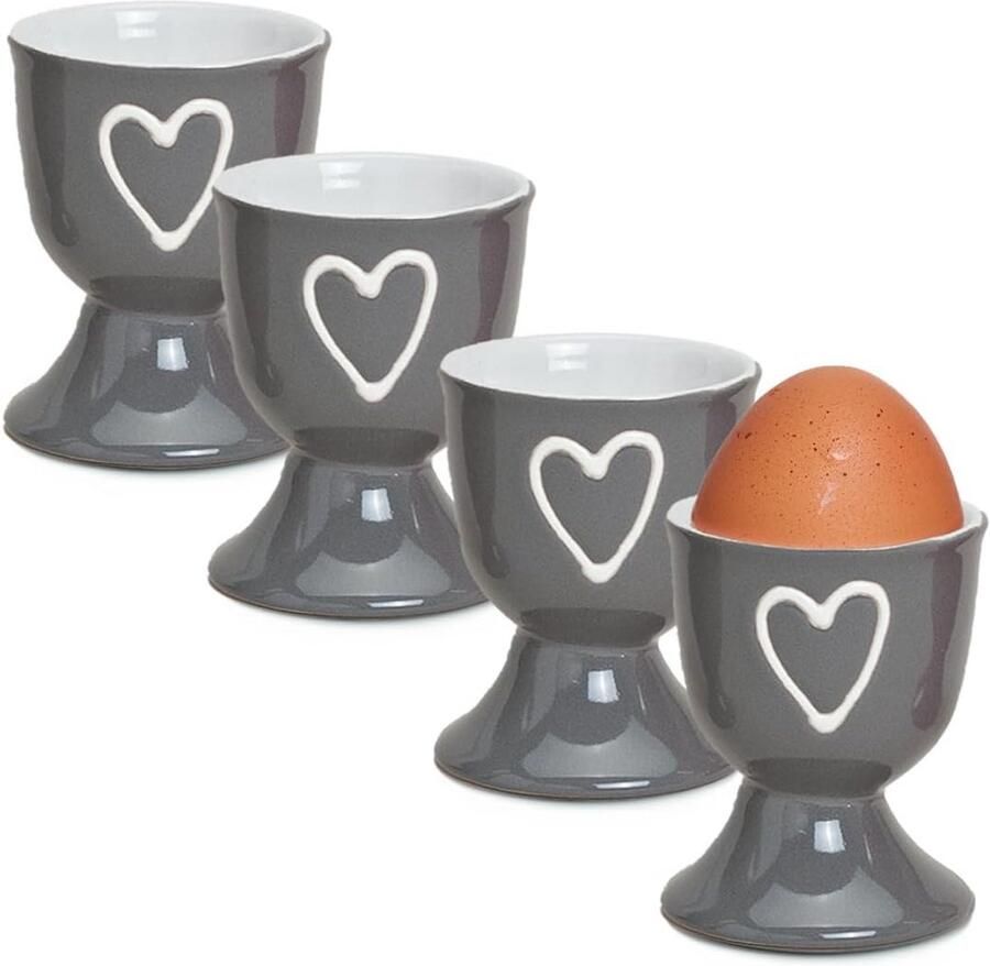 Eierdopjes set Keramiek onderzetters Ontbijt tafeldekken Landelijke hart decoratie 4 stuks Grijs