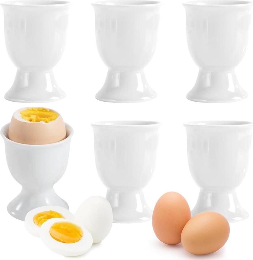 Eierdopjes Set Keramische Bekers Ontbijt Presentatie Vaatwasmachinebestendig 6 Stuks Wit