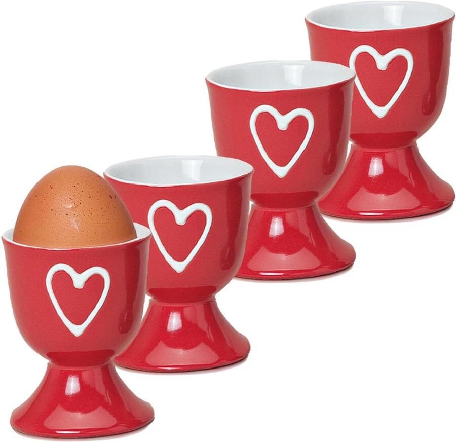 Eierdopjes Set Keramische Dopjes Ontbijt Tafel Hartvorm Ornament 4 Stuks Rood
