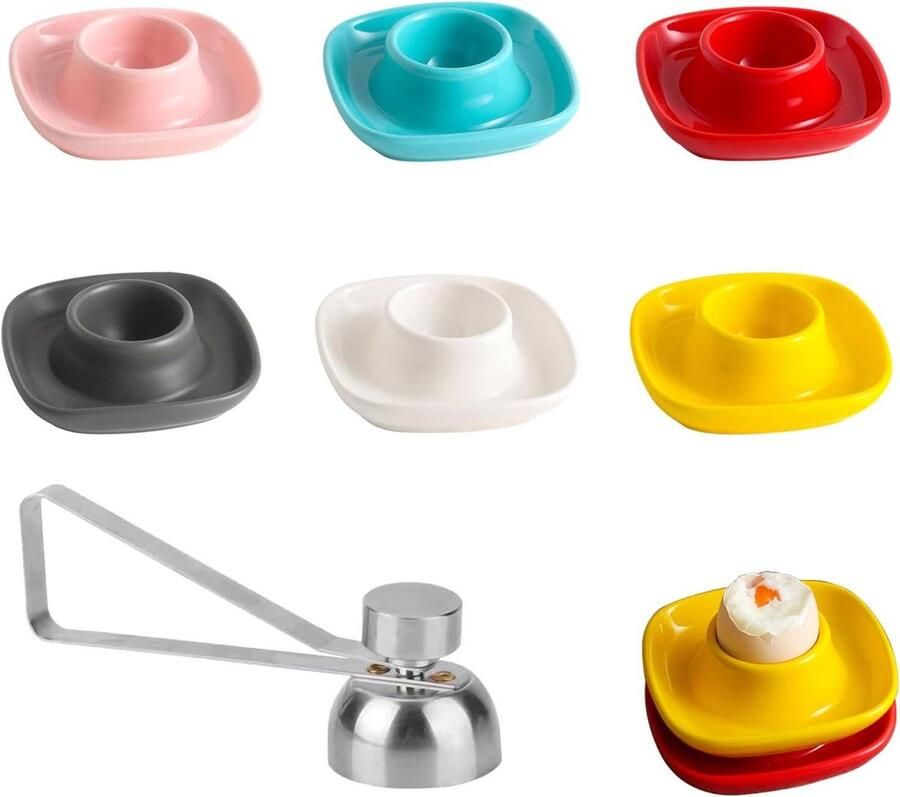 Eierdopjes Set Keramische Houder Ontbijt Serveren Met Eieropener 6 Stuks Multicolor