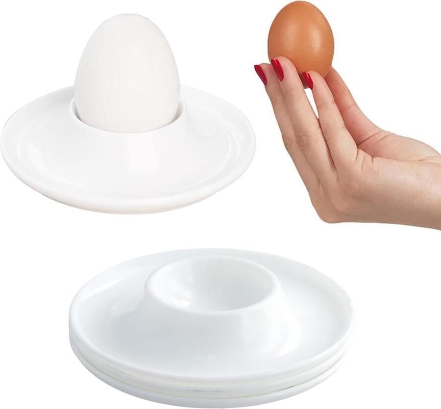 Eierdopjes Set Keramische Houder Ontbijt Serveren Modieus Design 4 Stuks Wit - Foto 1