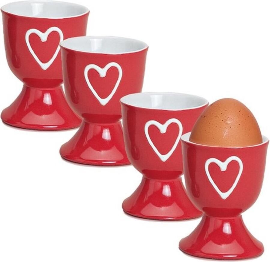 Eierdopjes Set Keramische Houders Ontbijt Serveren Hartvormige Ornamenten 4 Stuks Rood