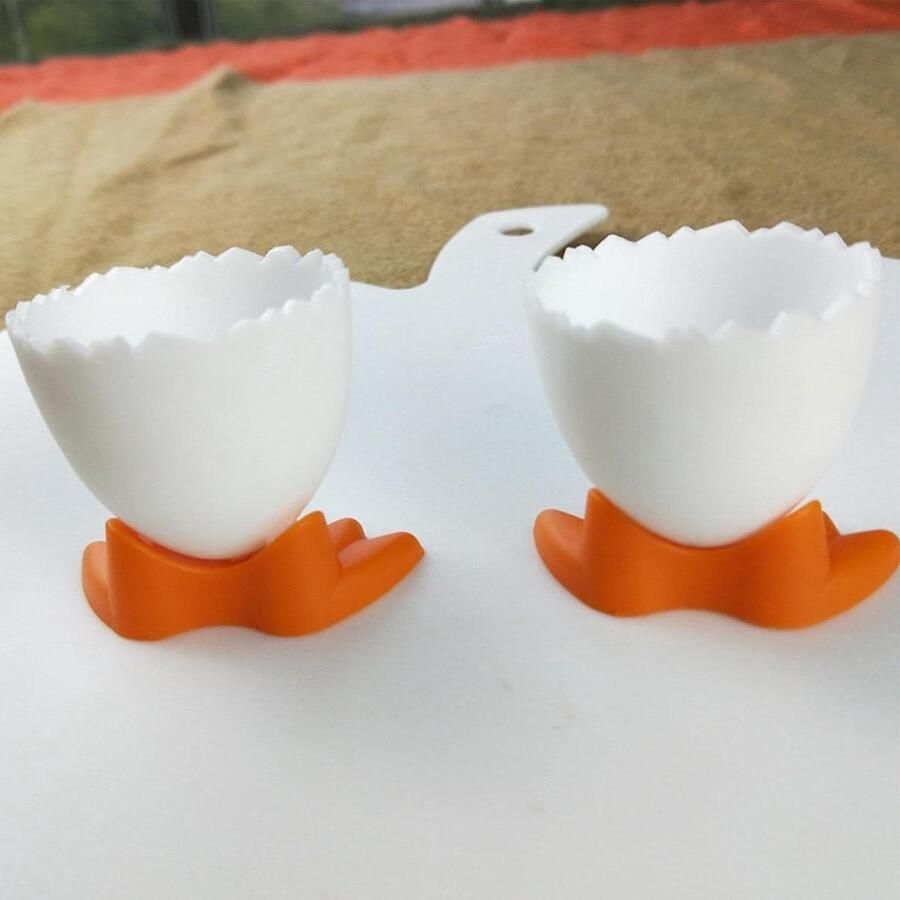 Eierdopjes set Kippenpoten bekers Ontbijt tafeldecoratie Grappig cartoonontwerp 6 stuks Oranje