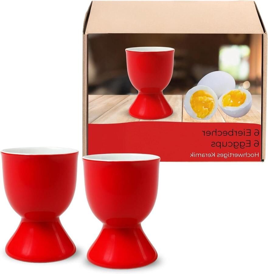 Eierdopjes Set Kopjes Houder Ontbijt Tafel Hoogwaardig Keramiek 6 Stuks Rood