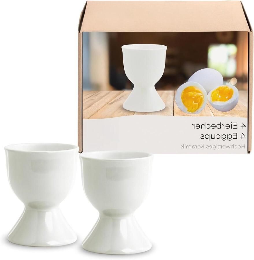 Eierdopjes Set Kopjes Houder Ontbijt Tafel Vaatwasserbestendig 4 Stuks Wit
