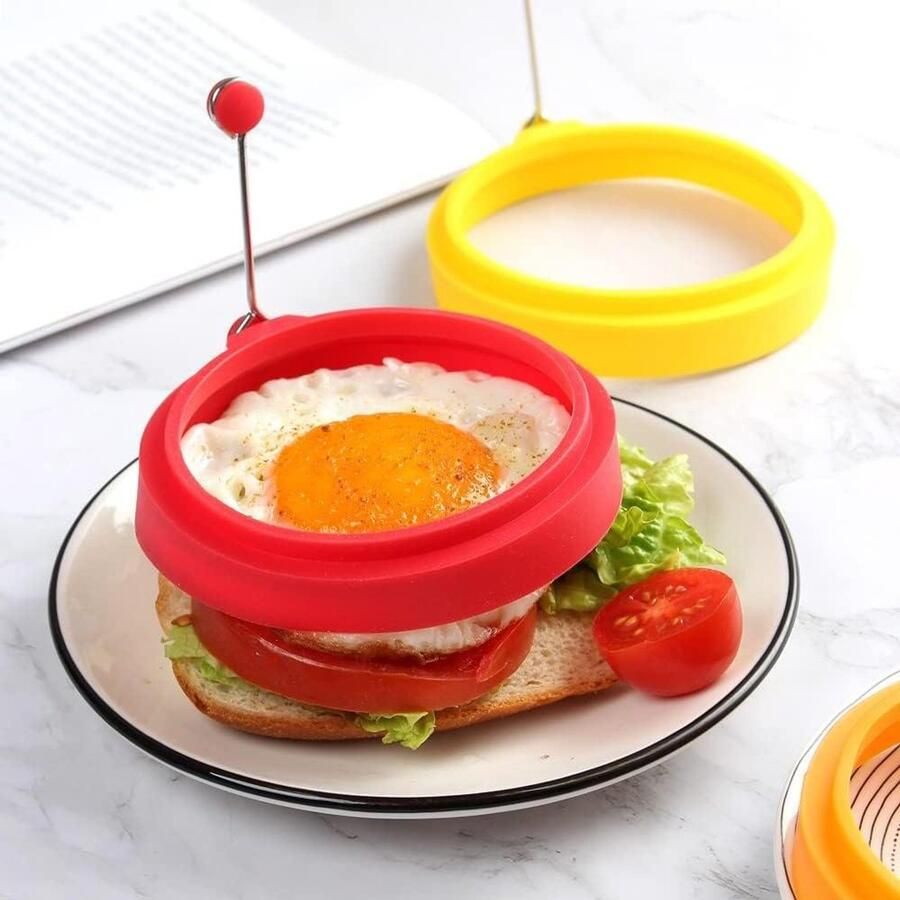 Eierdopjes Set Omelet Molds Ontbijt Maken Anti-aanbak Siliconen 6 Stuks Rood