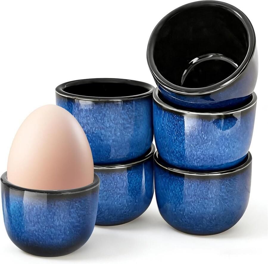 Eierdopjes Set Ontbijt Houder Eieren Serveren Set van Zes Compact Formaat Blauw