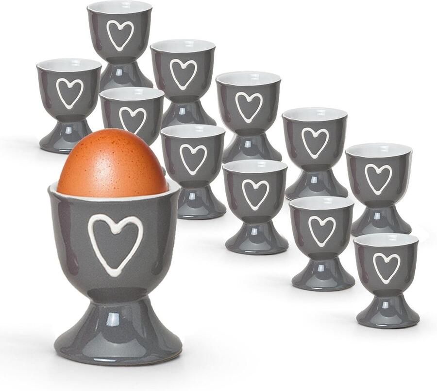 Eierdopjes Set Ontbijt Onderzetters Ontbijt Serveren Hartvorm Ornament Set van 12 Grijs