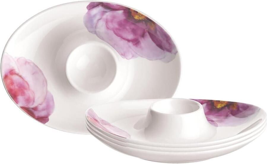 Eierdopjes Set Ontbijtbekers Gezellig Ontbijten Premium Porselein 4 stuks Multicolor
