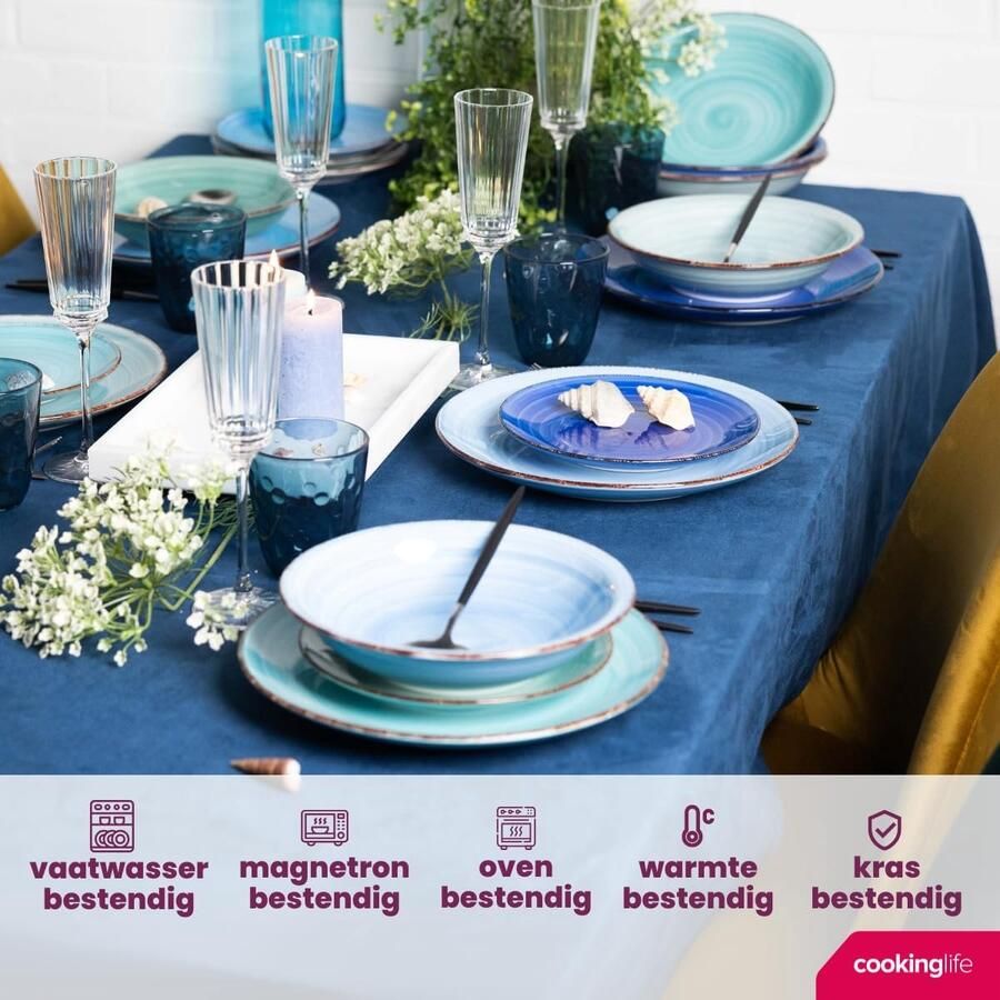 Eierdopjes Set Ontbijtbekers Zachtgekookt Ei Stevig Aardewerk 6 Stuks Blauw