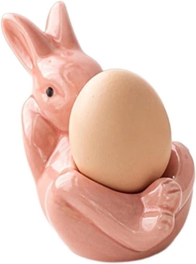 Eierdopjes Set Paasdecoratie Bekers Ontbijt Serveren Duurzaam Keramiek 8x13cm Roze Wit