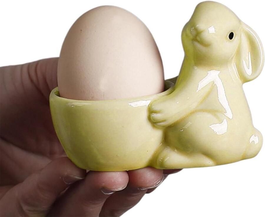 Eierdopjes Set Paasdecoratie Konijn Ontbijt Serveren Keramiek Kwaliteit 9 x 6.5cm Geel