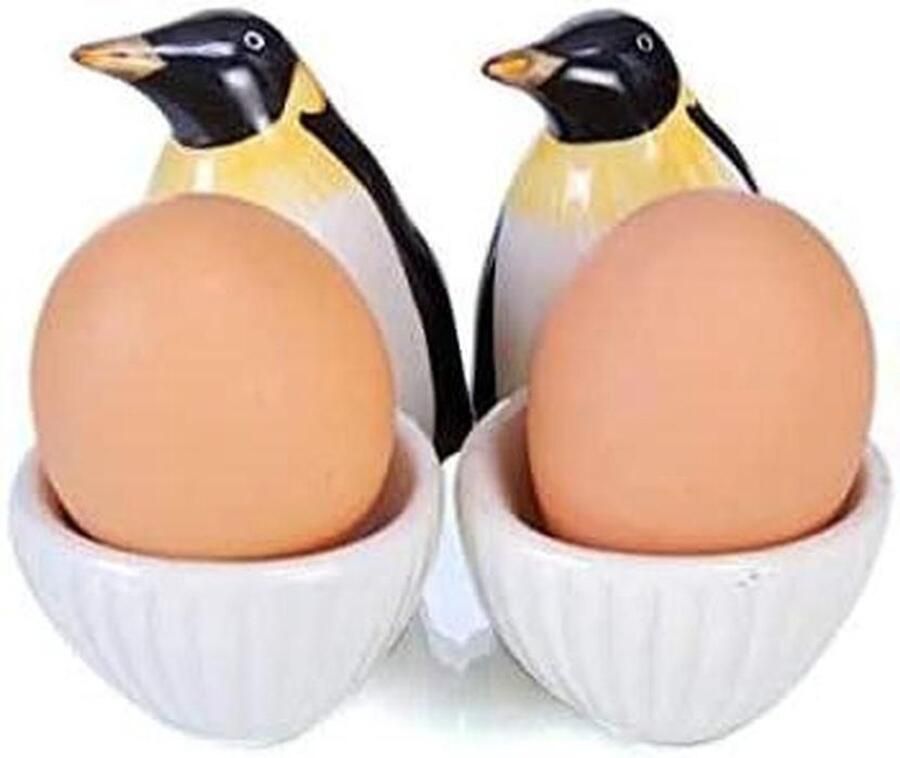 Eierdopjes Set Pinguïn Servies Ontbijt Presentatie Kwaliteit Keramiek Set van 2 Zwart Wit