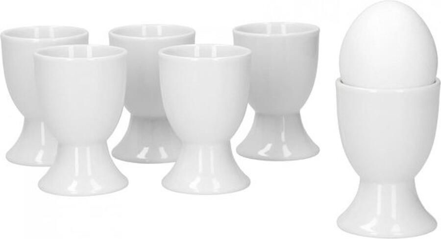 Eierdopjes Set Porselein Houders Elegant Ontbijt Klassiek Design 6 Stuks Wit