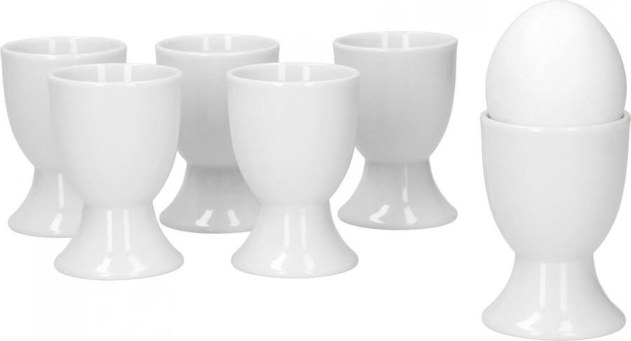 Eierdopjes Set Porselein Houders Elegant Ontbijt Klassiek Design 6 Stuks Wit