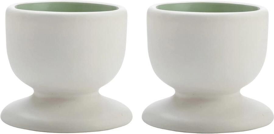 Eierdopjes Set Porseleinen Dopjes Ontbijt Tafel Decoratie Kleuraccent Binnenkant Set van 2 Wit met Kleur