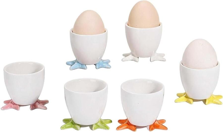 Eierdopjes Set Porseleinen Houders Ontbijt Serveren Klassiek Design 6 Stuks Wit