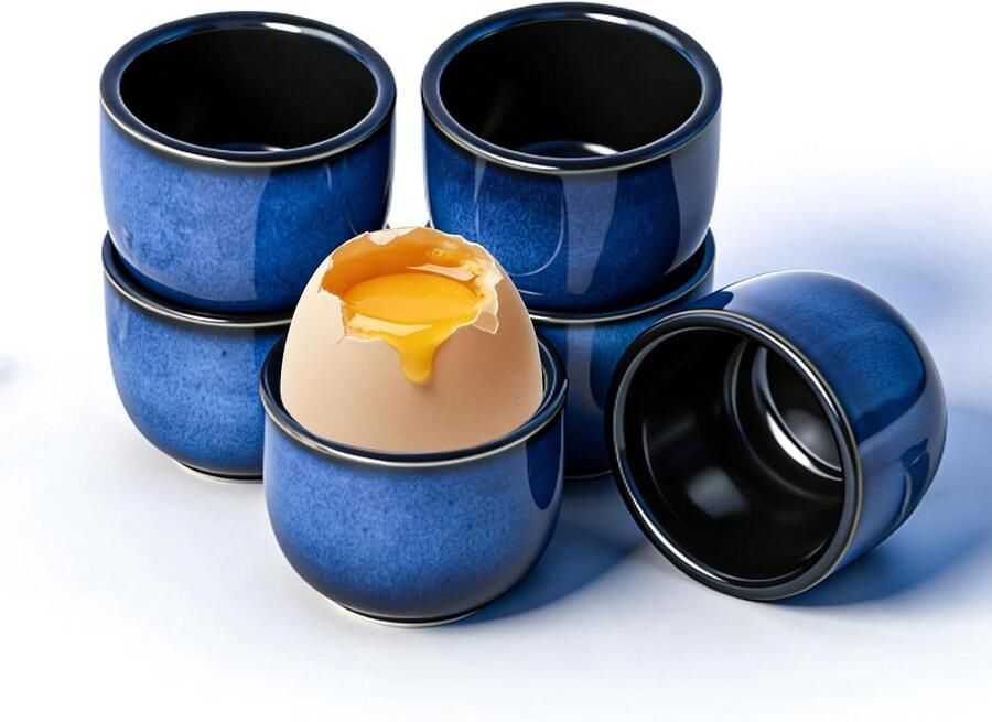 Eierdopjes Set Porseleinen Houders Ontbijt Tafel Uniek Kleurverloop 5cm Diameter Vintage Blauw