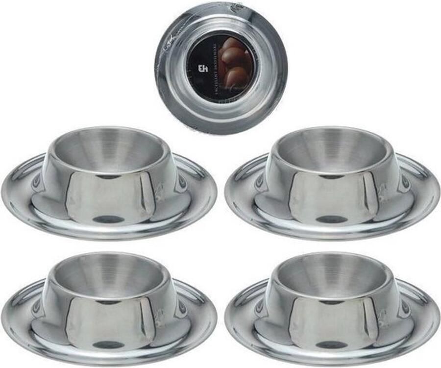 Eierdopjes Set Ronde Dopjes Ontbijt en Brunch Tijdloos Design 4 Stuks Zilverkleurig