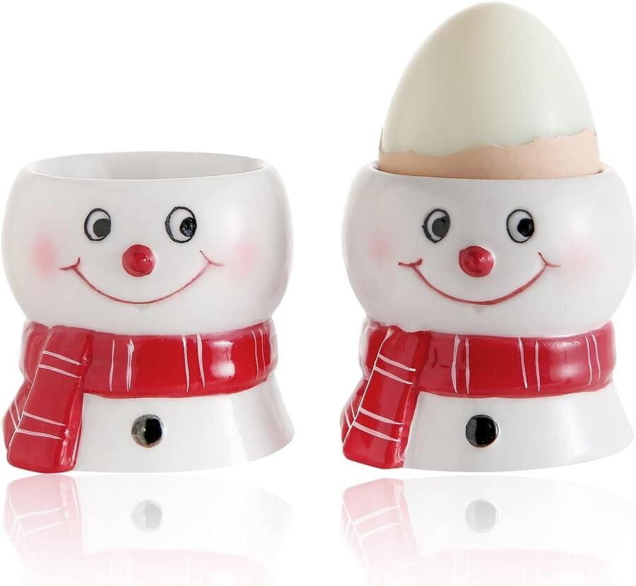 Eierdopjes Set Sneeuwpop Houder Ontbijt Serveert Creatief Design 2 Stuks Wit