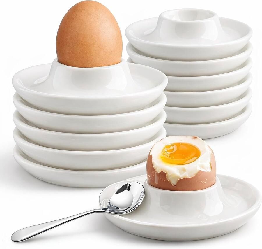 Eierdopjes set van 12 witte porseleinen eierdopjes stapelbaar vaatwasmachinebestendig hoogwaardige ronde eierdopjes voor ontbijt eettafel en camping