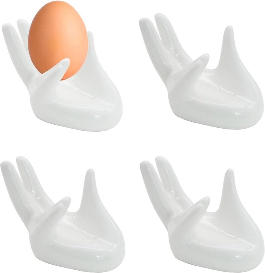 Eierdopjes set van 4 displaystandaard handvormige eierhouders paasdecoratie keukenopslag ontbijt gekookte eierbeker wit