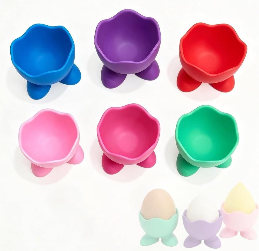 Eierdopjeset 6-delige eierdopjes voor kinderen eierstandaard met decoratief dienblad. Praktische eierhouder voor het ontbijt ideaal als paasgeschenk en paasdecoratie