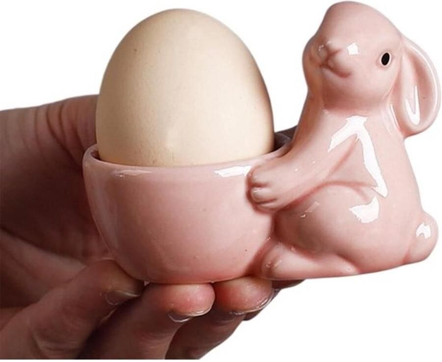 Eierdoppen Eierhouder Keramiek Ontbijt Presenteren Konijn Design 10 x 7 x 5 cm Roze