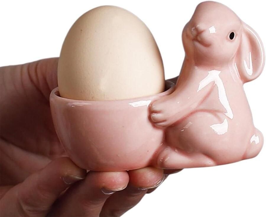 Eierdoppen Eierhouder Keramiek Ontbijt Presenteren Konijn Design 10 x 7 x 5 cm Roze