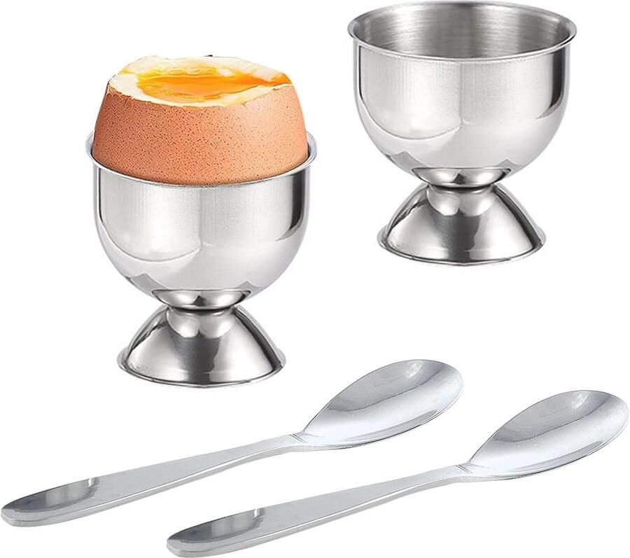 Eierdopset met Lepels voor Zacht Gekookte Eieren Perfect voor Ontbijt en Desserts