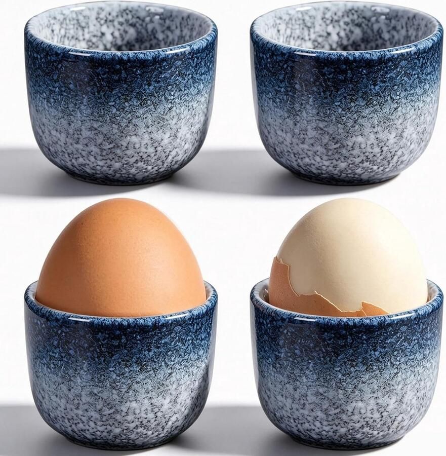 Eierdopset porseleinen eierdopjes diameter 5 cm hoogte 4 8 cm ovenglazuurproces glad en braamvrij vaatwasmachinebestendig en in geschenkdoos voor ontbijttafels (blauw)