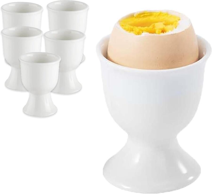 Eierdopset van porselein 6-delige eierdopjes wit porselein eierhouders stapelbaar 7 x 5 2 cm eierdopjes wit porselein voor elke ontbijttafel buffet hard en zachtgekookte eieren wit